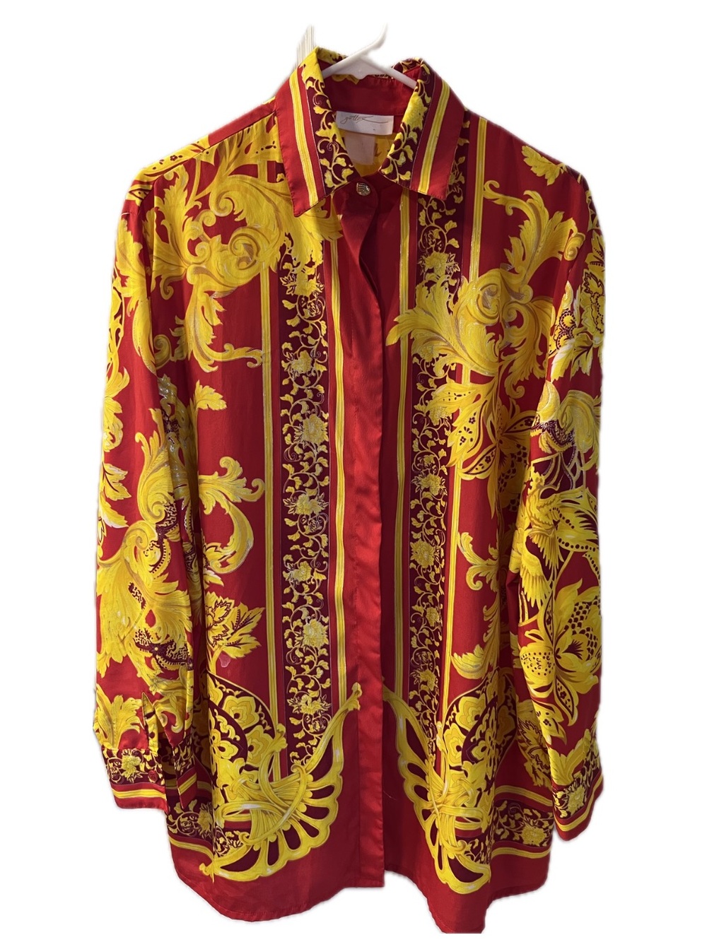Gottex Red Bathing Suit Coverup with Yellow Baroque Print